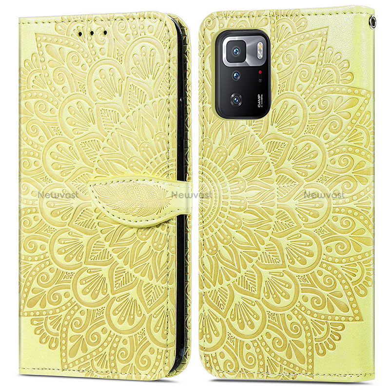 Leather Case Stands Fashionable Pattern Flip Cover Holder S04D for Xiaomi Poco X3 GT 5G Yellow
