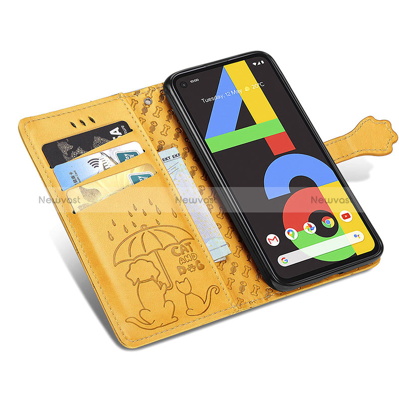Leather Case Stands Fashionable Pattern Flip Cover Holder S05D for Google Pixel 4a