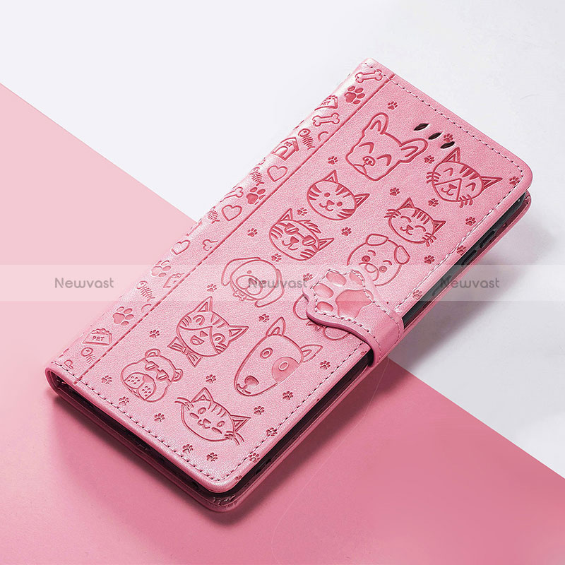 Leather Case Stands Fashionable Pattern Flip Cover Holder S05D for Google Pixel 4a Pink