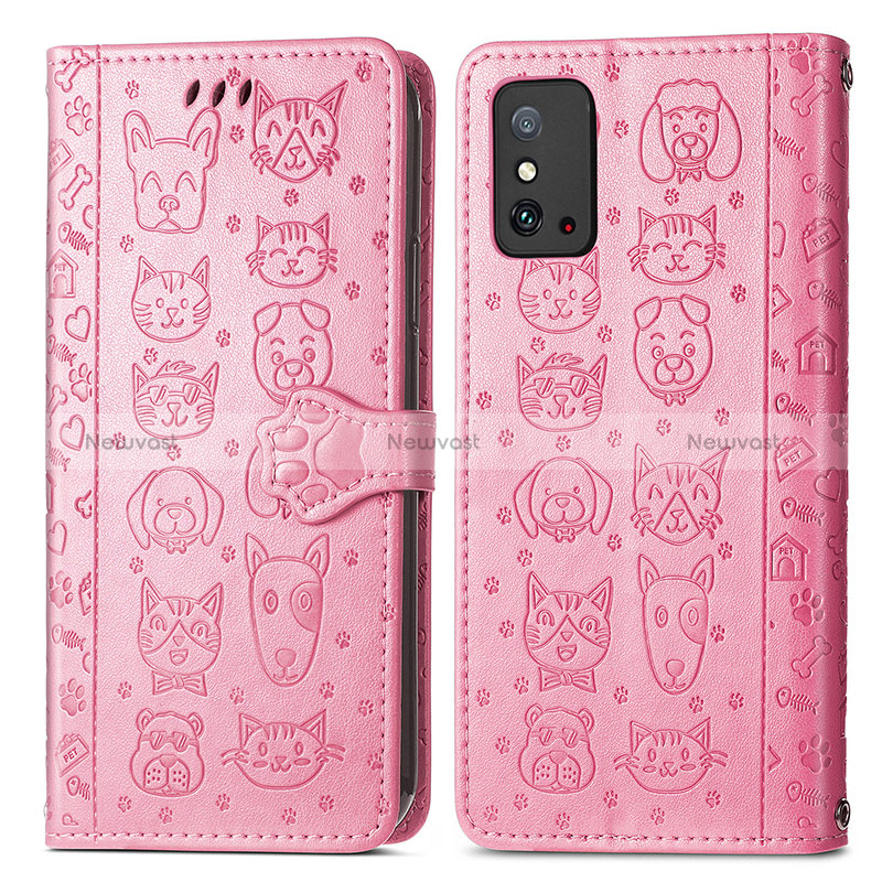 Leather Case Stands Fashionable Pattern Flip Cover Holder S05D for Huawei Honor X10 Max 5G Pink