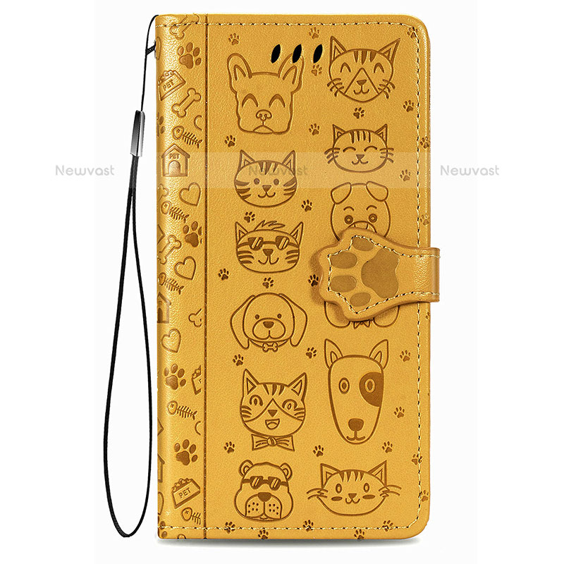Leather Case Stands Fashionable Pattern Flip Cover Holder S05D for Samsung Galaxy S21 5G Yellow