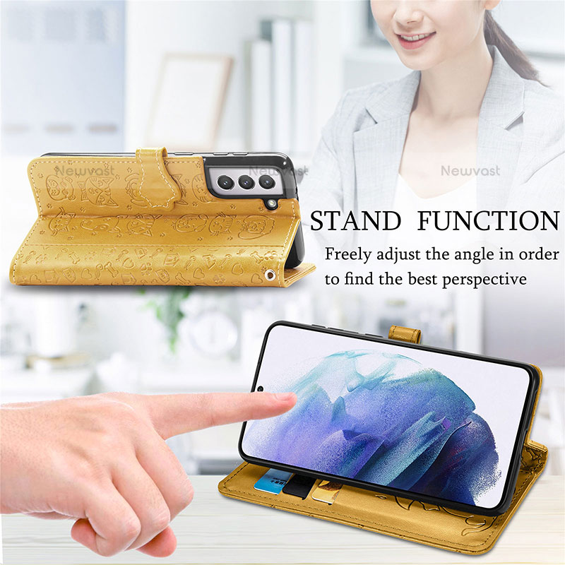 Leather Case Stands Fashionable Pattern Flip Cover Holder S05D for Samsung Galaxy S21 FE 5G