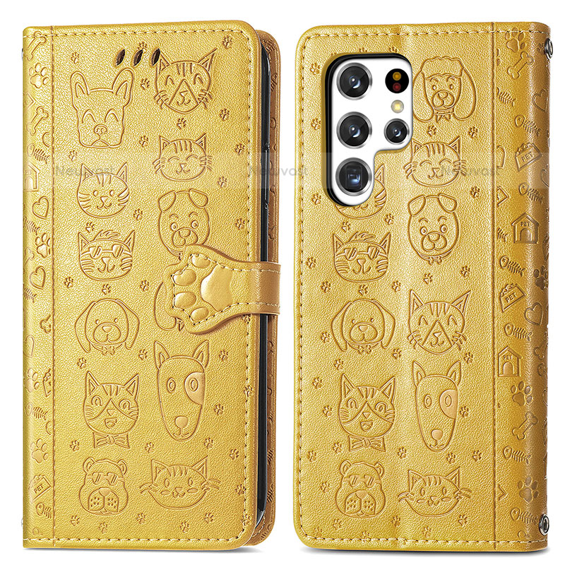 Leather Case Stands Fashionable Pattern Flip Cover Holder S05D for Samsung Galaxy S21 Ultra 5G