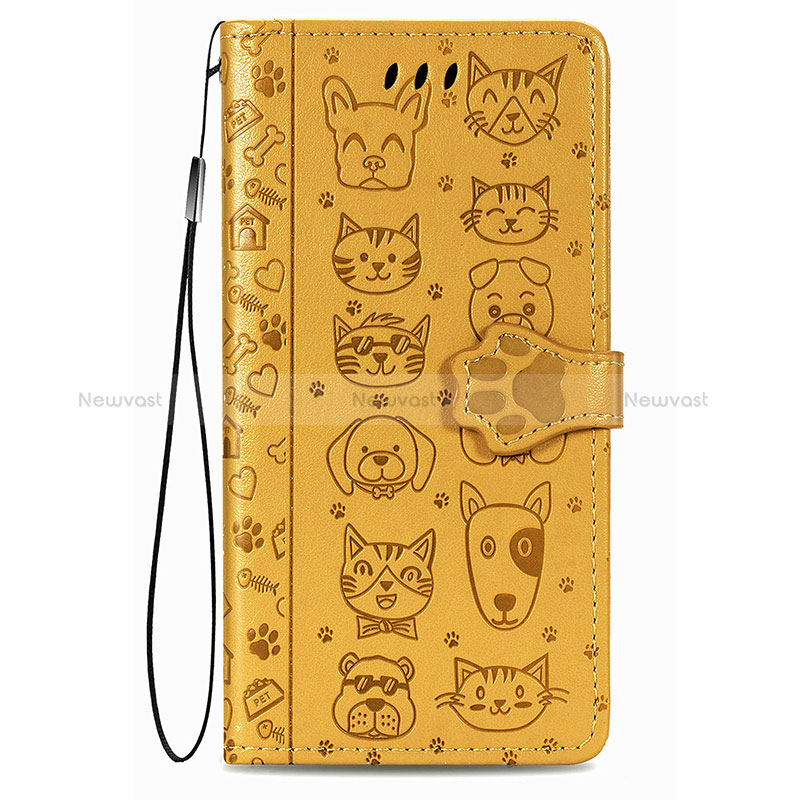 Leather Case Stands Fashionable Pattern Flip Cover Holder S05D for Samsung Galaxy S22 Plus 5G Yellow