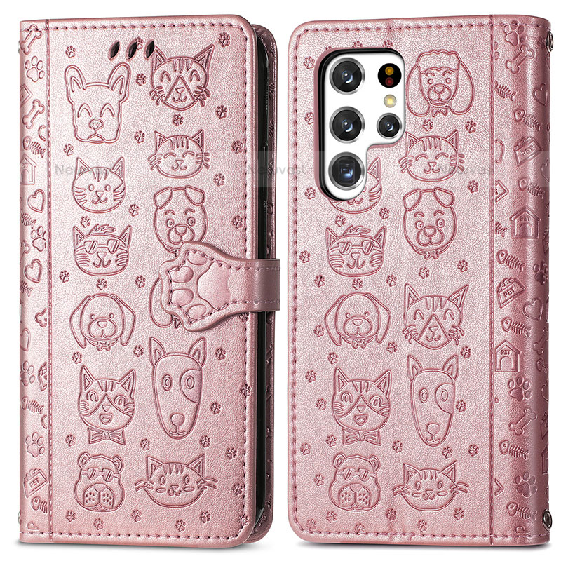 Leather Case Stands Fashionable Pattern Flip Cover Holder S05D for Samsung Galaxy S23 Ultra 5G
