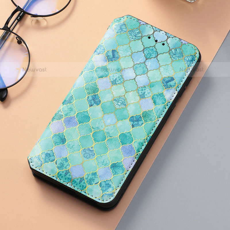 Leather Case Stands Fashionable Pattern Flip Cover Holder S06D for Samsung Galaxy S21 5G Green