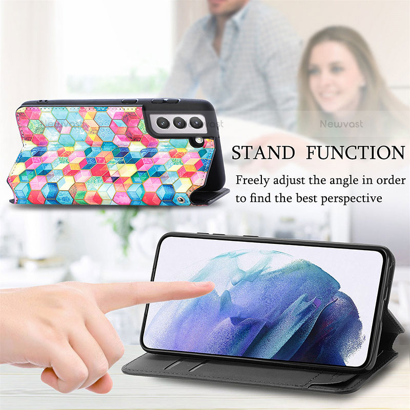 Leather Case Stands Fashionable Pattern Flip Cover Holder S06D for Samsung Galaxy S21 FE 5G