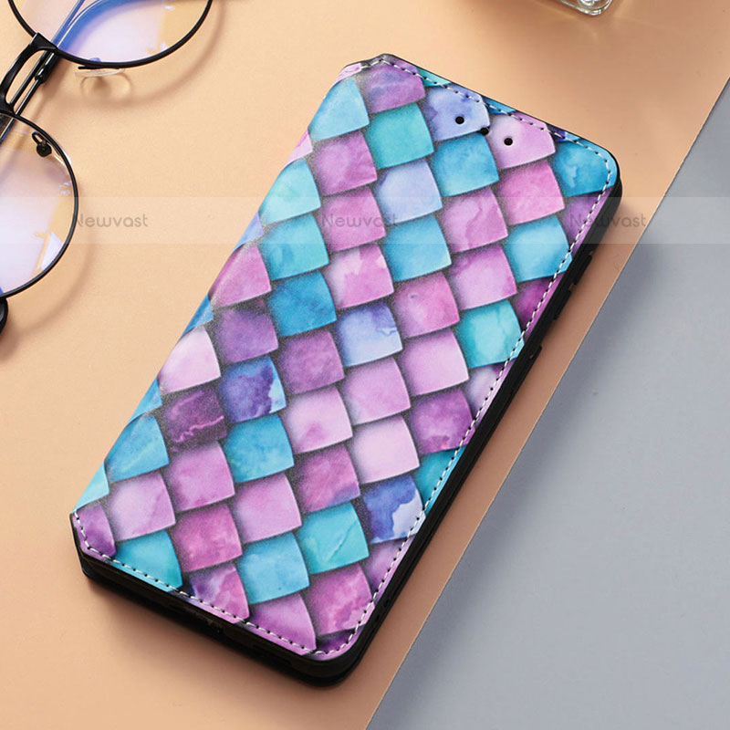 Leather Case Stands Fashionable Pattern Flip Cover Holder S06D for Samsung Galaxy S21 FE 5G Purple