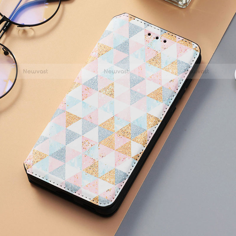 Leather Case Stands Fashionable Pattern Flip Cover Holder S06D for Samsung Galaxy S21 FE 5G White