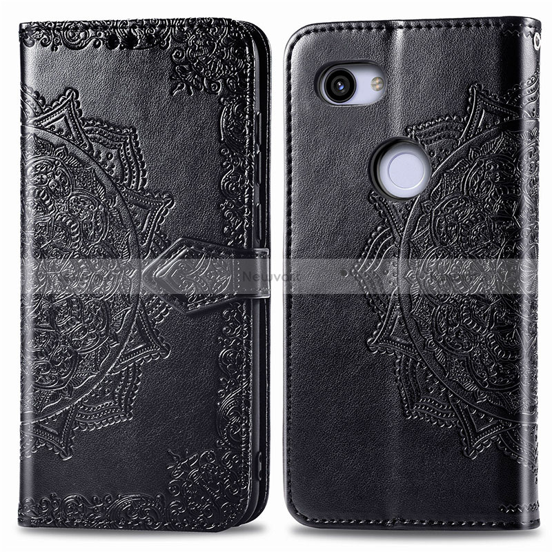 Leather Case Stands Fashionable Pattern Flip Cover Holder S07D for Google Pixel 3a XL Black