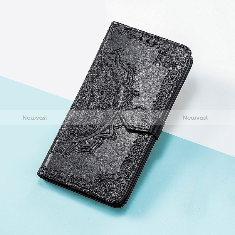 Leather Case Stands Fashionable Pattern Flip Cover Holder S07D for Google Pixel 4 Black