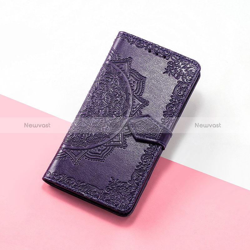 Leather Case Stands Fashionable Pattern Flip Cover Holder S07D for Google Pixel 4a 5G Purple