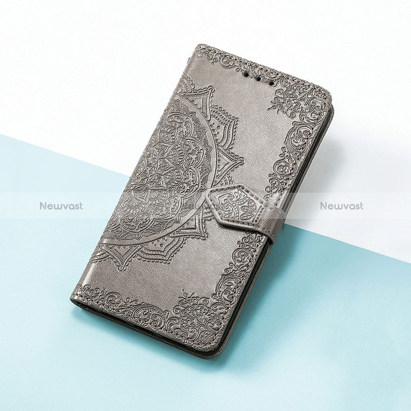 Leather Case Stands Fashionable Pattern Flip Cover Holder S07D for Google Pixel 4a Gray