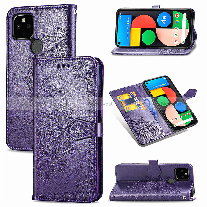 Leather Case Stands Fashionable Pattern Flip Cover Holder S07D for Google Pixel 5