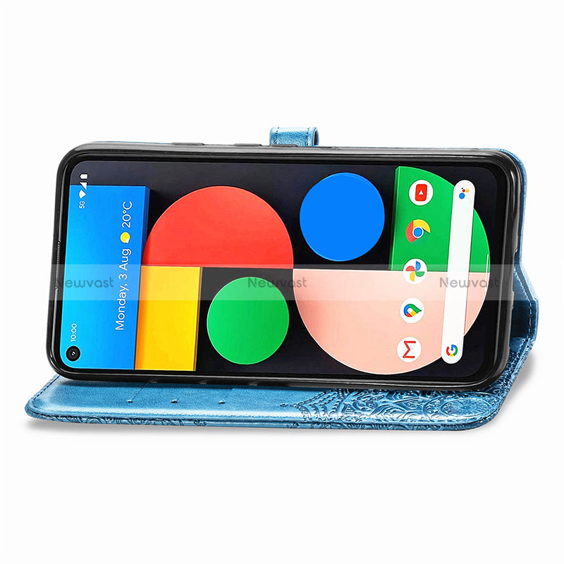 Leather Case Stands Fashionable Pattern Flip Cover Holder S07D for Google Pixel 5 XL 5G