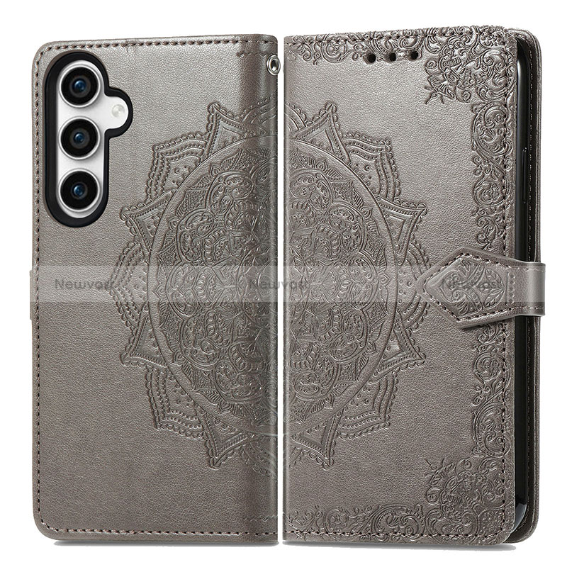 Leather Case Stands Fashionable Pattern Flip Cover Holder S07D for Samsung Galaxy S21 FE 5G Gray