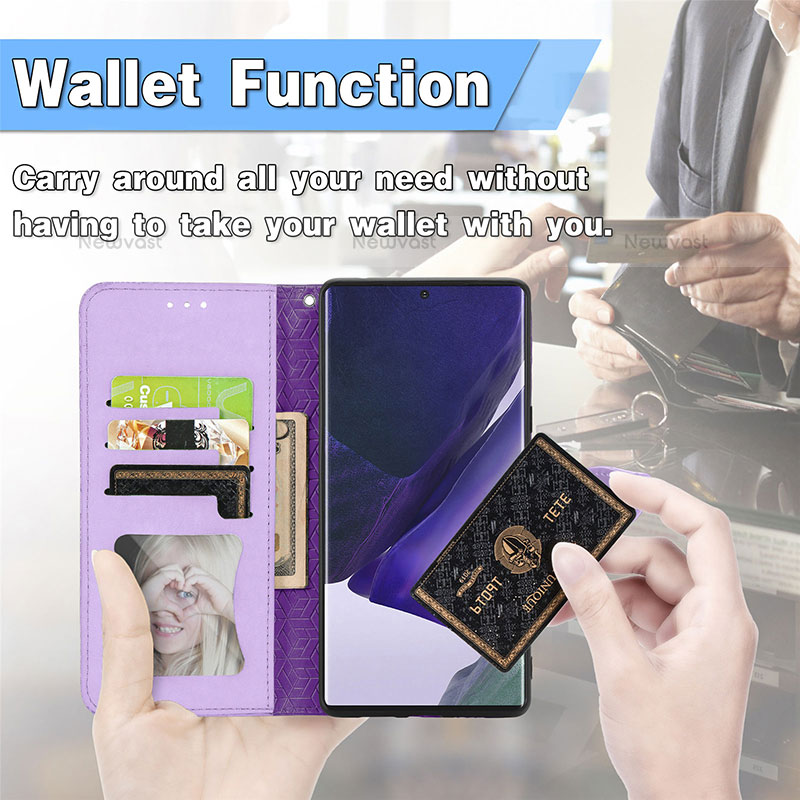 Leather Case Stands Fashionable Pattern Flip Cover Holder S07D for Samsung Galaxy S21 Ultra 5G