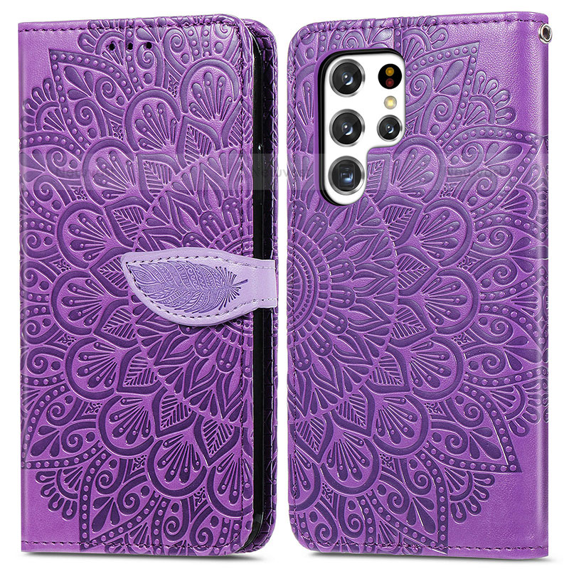 Leather Case Stands Fashionable Pattern Flip Cover Holder S07D for Samsung Galaxy S21 Ultra 5G