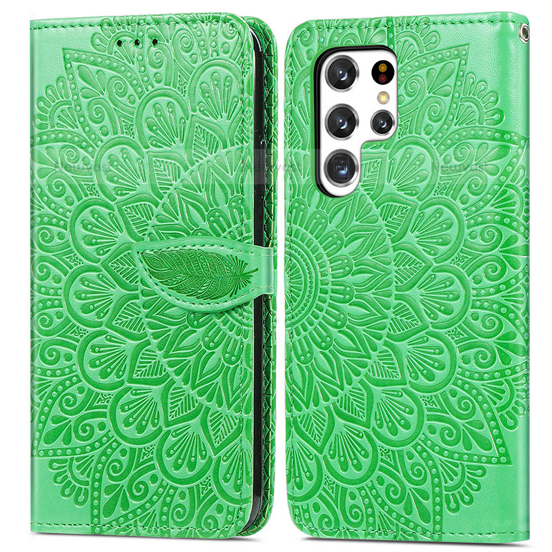 Leather Case Stands Fashionable Pattern Flip Cover Holder S07D for Samsung Galaxy S21 Ultra 5G Green