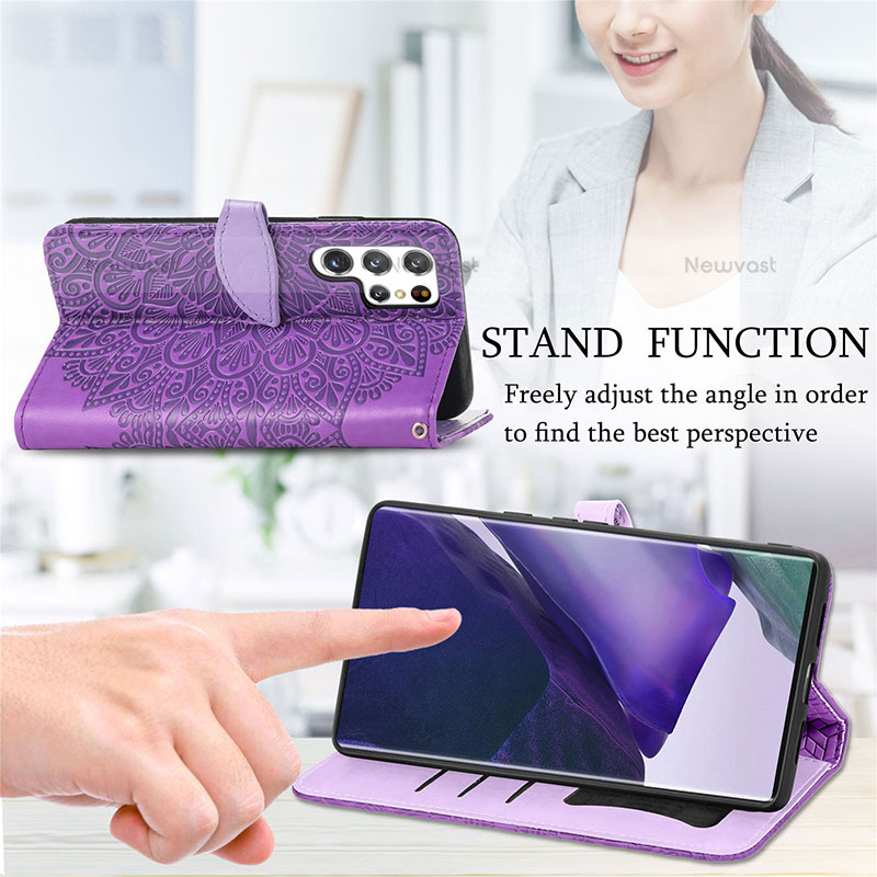 Leather Case Stands Fashionable Pattern Flip Cover Holder S07D for Samsung Galaxy S22 Ultra 5G