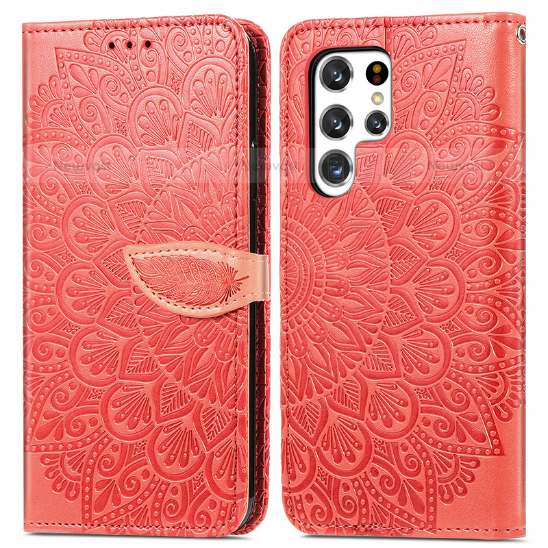 Leather Case Stands Fashionable Pattern Flip Cover Holder S07D for Samsung Galaxy S22 Ultra 5G