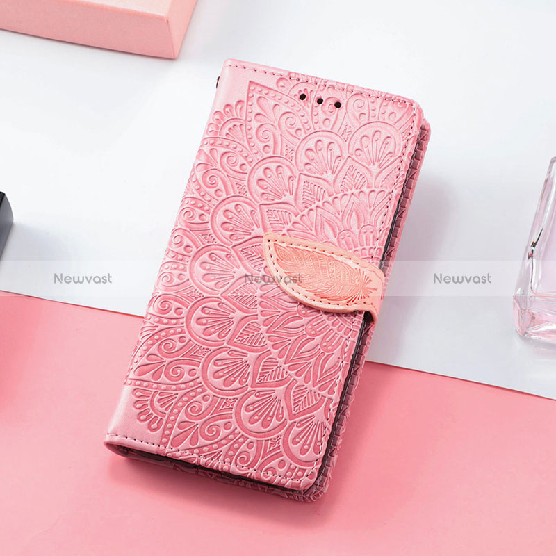 Leather Case Stands Fashionable Pattern Flip Cover Holder S08D for Huawei P40 Lite E Rose Gold