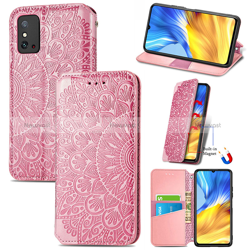 Leather Case Stands Fashionable Pattern Flip Cover Holder S09D for Huawei Honor X10 Max 5G Rose Gold