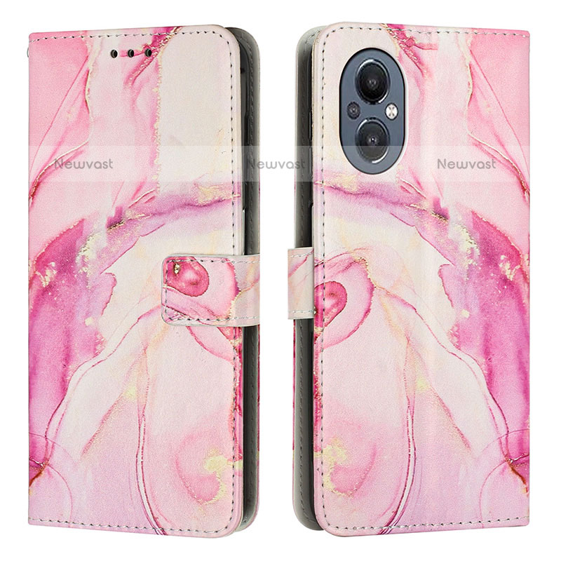 Leather Case Stands Fashionable Pattern Flip Cover Holder Y01X for OnePlus Nord N20 5G Pink