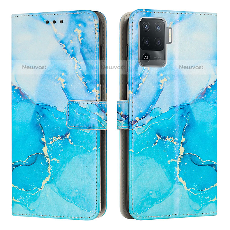 Leather Case Stands Fashionable Pattern Flip Cover Holder Y01X for Oppo A94 4G Blue