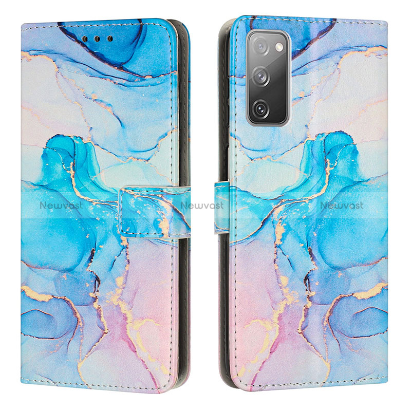 Leather Case Stands Fashionable Pattern Flip Cover Holder Y01X for Samsung Galaxy S20 FE 5G Sky Blue