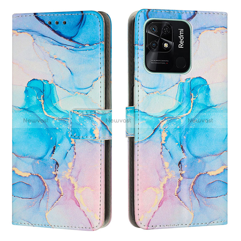 Leather Case Stands Fashionable Pattern Flip Cover Holder Y01X for Xiaomi Redmi 10 Power Sky Blue