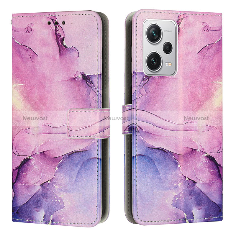 Leather Case Stands Fashionable Pattern Flip Cover Holder Y01X for Xiaomi Redmi Note 12 Pro 5G Purple