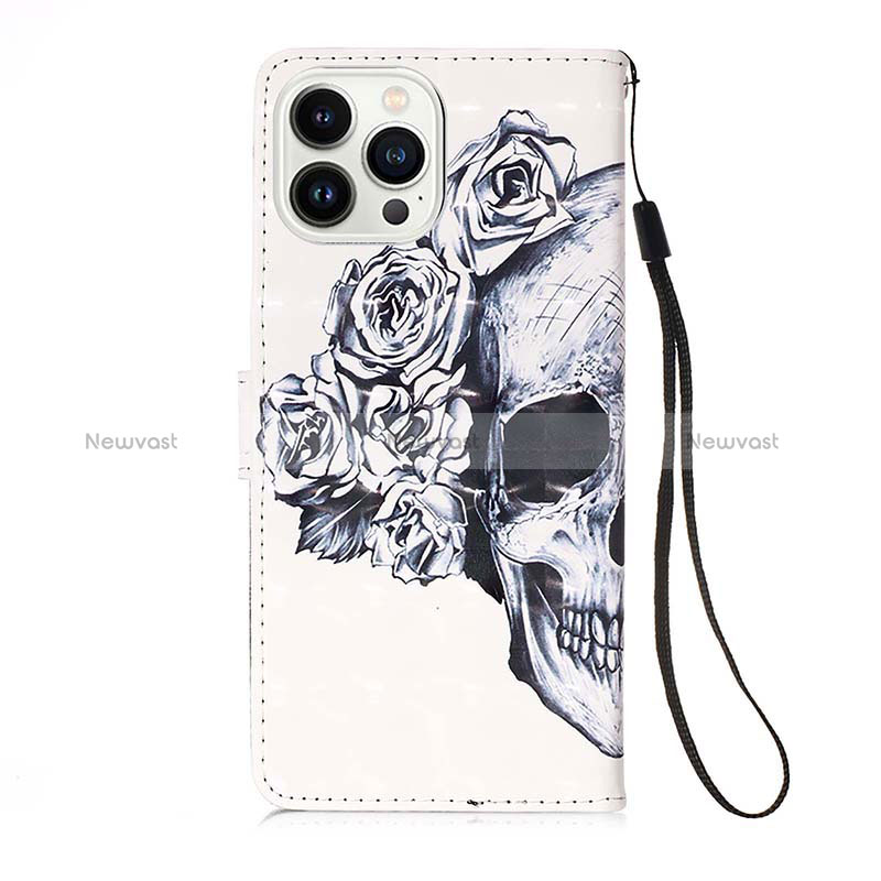 Leather Case Stands Fashionable Pattern Flip Cover Holder Y02B for Apple iPhone 13 Pro White