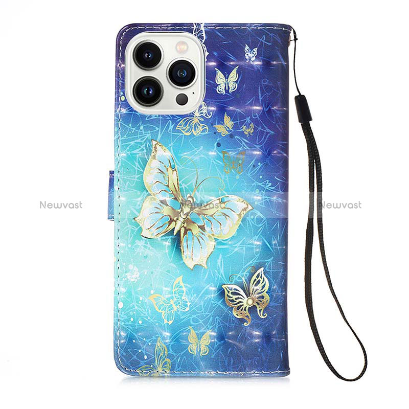 Leather Case Stands Fashionable Pattern Flip Cover Holder Y02B for Apple iPhone 14 Pro Blue