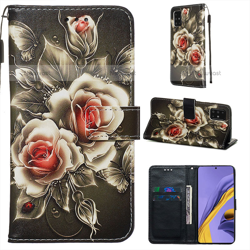 Leather Case Stands Fashionable Pattern Flip Cover Holder Y02B for Samsung Galaxy A51 4G Black