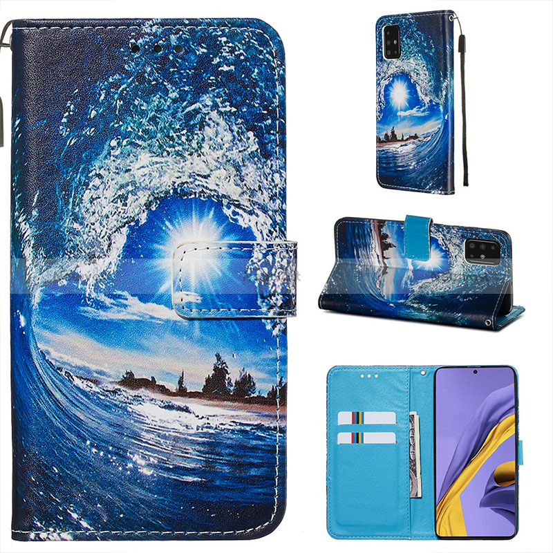 Leather Case Stands Fashionable Pattern Flip Cover Holder Y02B for Samsung Galaxy A51 5G Navy Blue