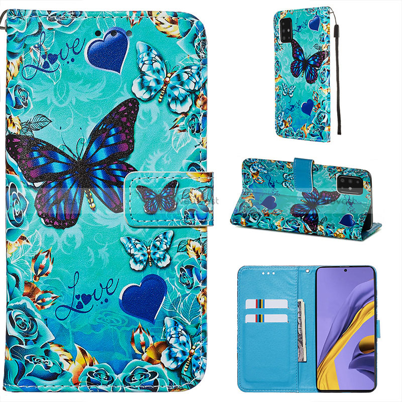 Leather Case Stands Fashionable Pattern Flip Cover Holder Y02B for Samsung Galaxy A51 5G Sky Blue
