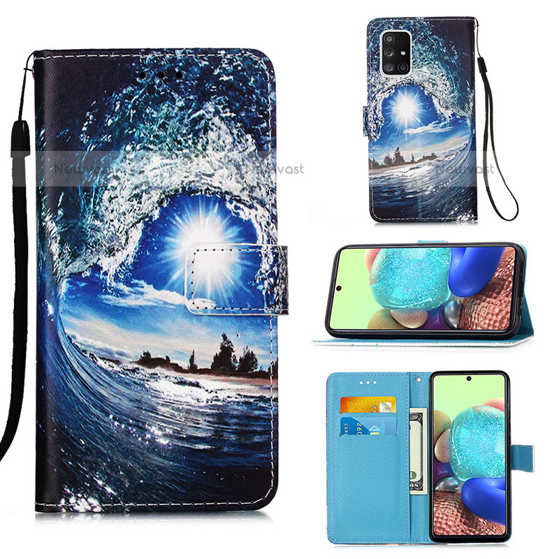Leather Case Stands Fashionable Pattern Flip Cover Holder Y02B for Samsung Galaxy A71 4G A715 Navy Blue
