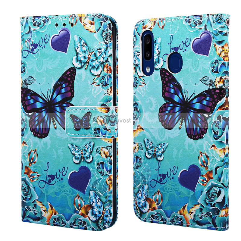 Leather Case Stands Fashionable Pattern Flip Cover Holder Y02B for Samsung Galaxy M10S Sky Blue