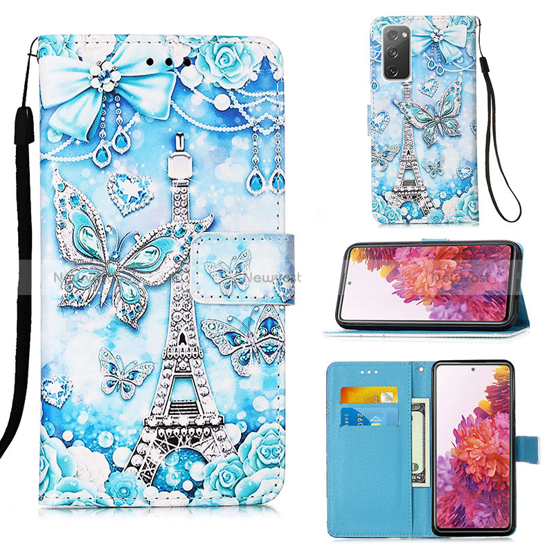 Leather Case Stands Fashionable Pattern Flip Cover Holder Y02B for Samsung Galaxy S20 Lite 5G Mint Blue