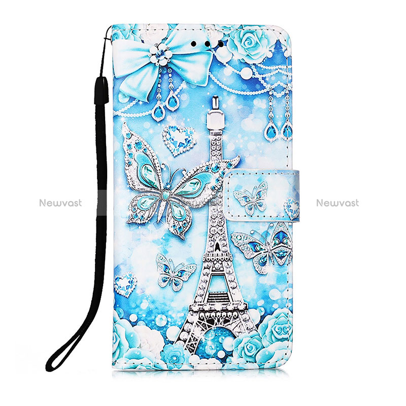 Leather Case Stands Fashionable Pattern Flip Cover Holder Y02B for Xiaomi Poco M3 Sky Blue