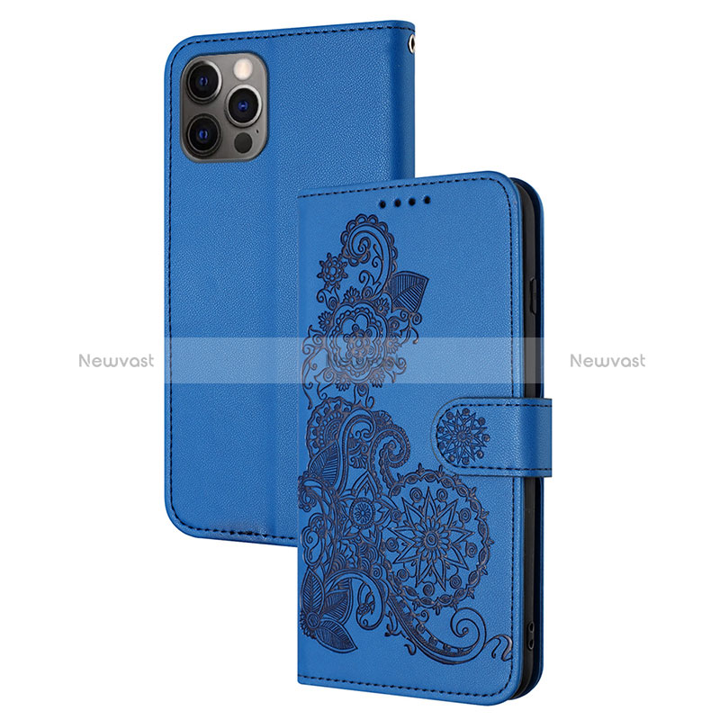 Leather Case Stands Fashionable Pattern Flip Cover Holder Y02X for Apple iPhone 13 Pro Blue