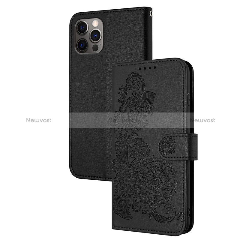 Leather Case Stands Fashionable Pattern Flip Cover Holder Y02X for Apple iPhone 13 Pro Max Black