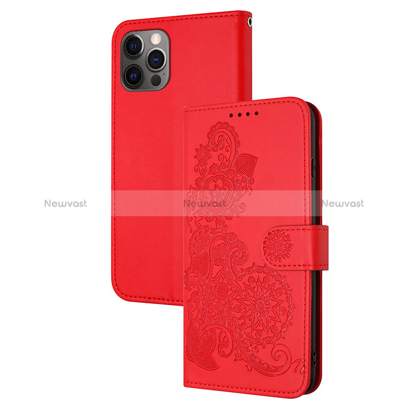 Leather Case Stands Fashionable Pattern Flip Cover Holder Y02X for Apple iPhone 13 Pro Max Red