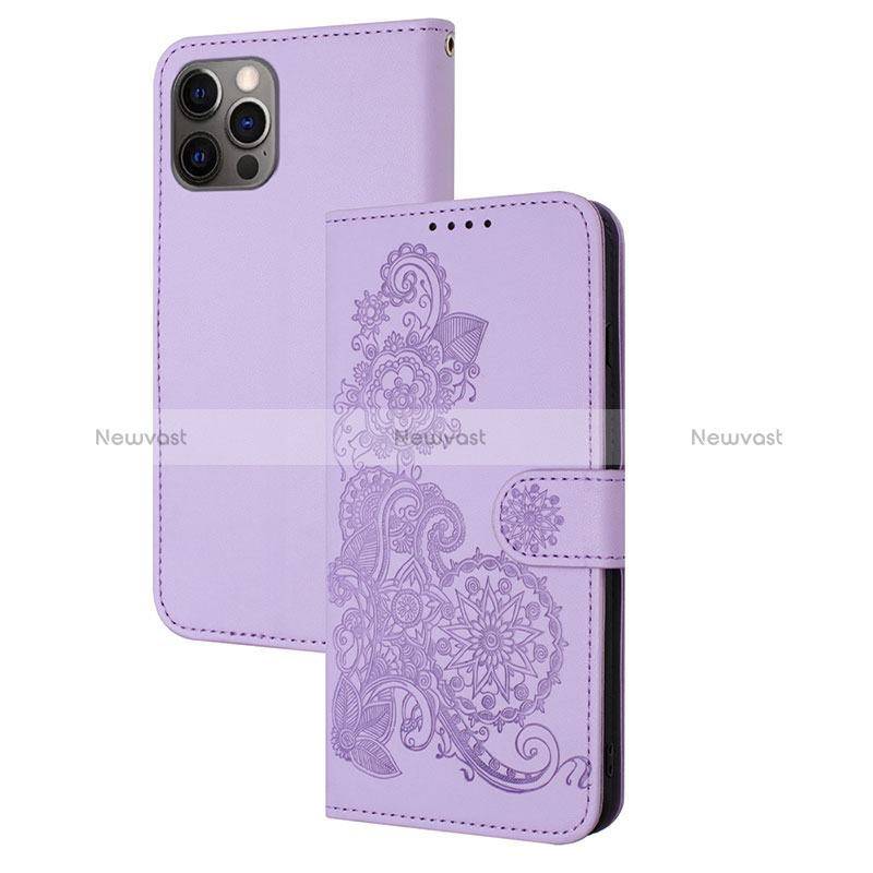 Leather Case Stands Fashionable Pattern Flip Cover Holder Y02X for Apple iPhone 14 Pro Clove Purple