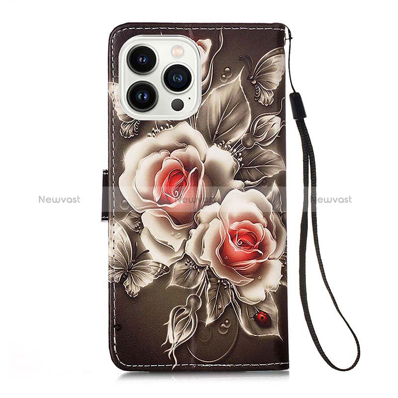 Leather Case Stands Fashionable Pattern Flip Cover Holder Y03B for Apple iPhone 14 Pro Max