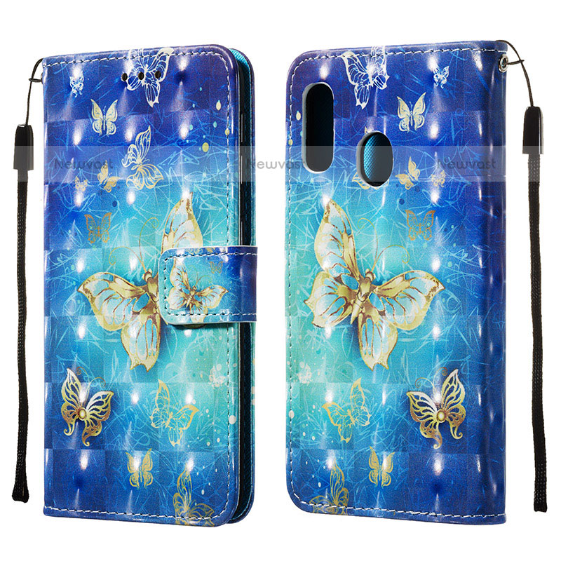 Leather Case Stands Fashionable Pattern Flip Cover Holder Y03B for Samsung Galaxy A10e Sky Blue