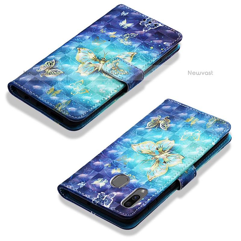 Leather Case Stands Fashionable Pattern Flip Cover Holder Y03B for Samsung Galaxy A20 Sky Blue