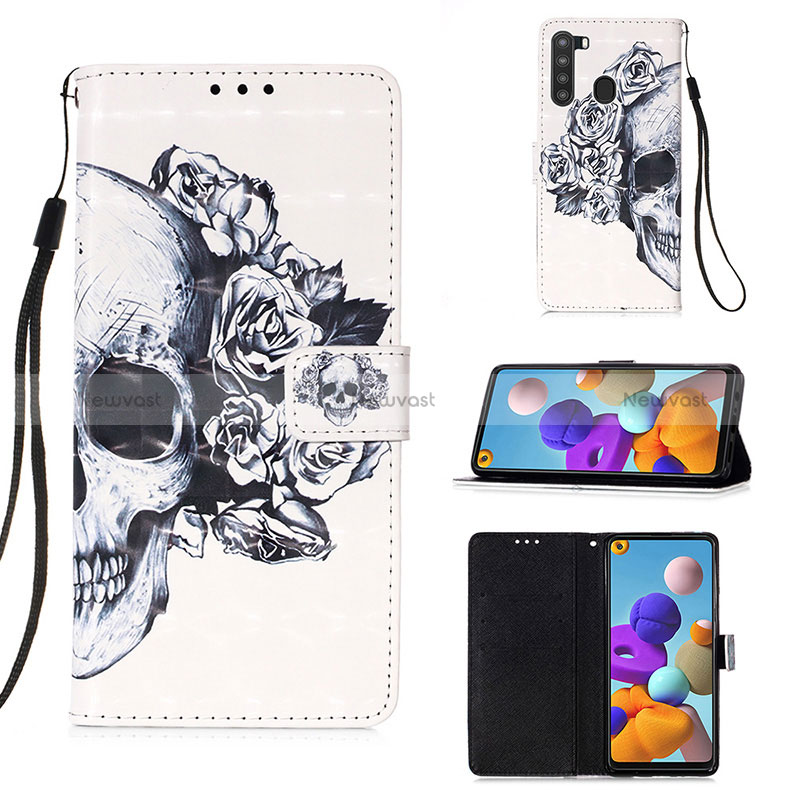 Leather Case Stands Fashionable Pattern Flip Cover Holder Y03B for Samsung Galaxy A21 Black