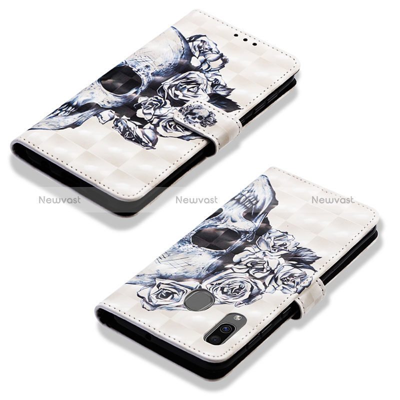 Leather Case Stands Fashionable Pattern Flip Cover Holder Y03B for Samsung Galaxy A30 Black